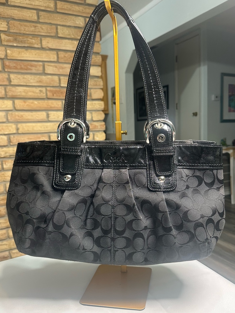 Coach Black Signature SoHo Pleated Carryall